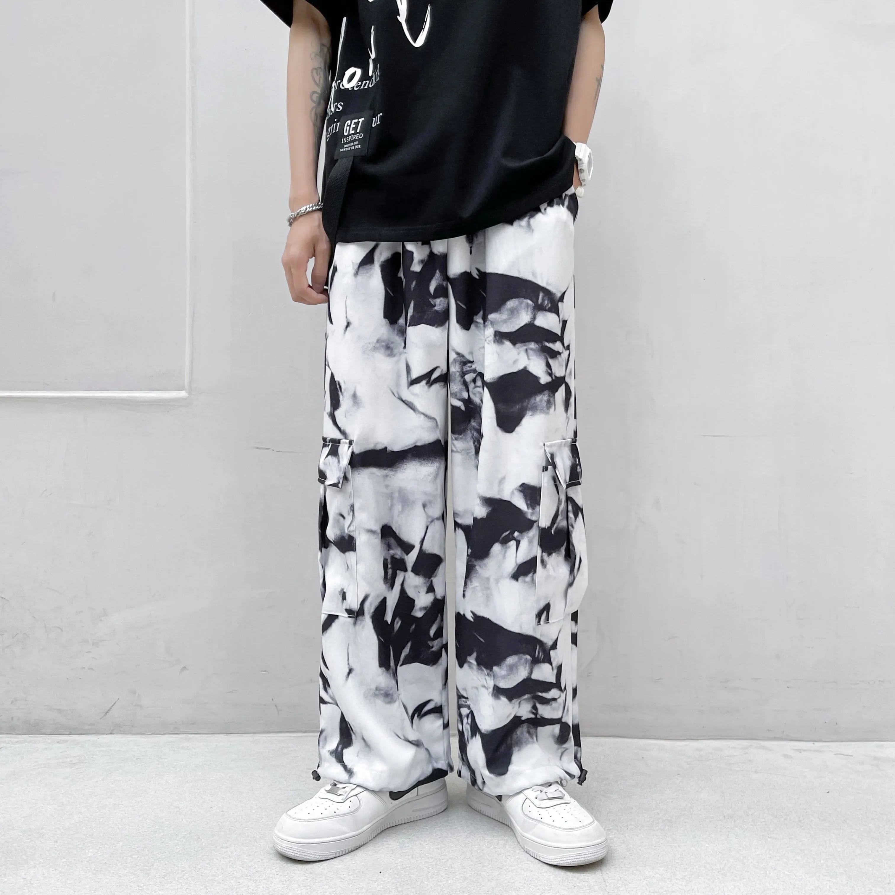 Cargo Pants Tie Dye Harajuku Streetwear Men Women Wide Leg High Waisted Trousers Punk Oversize Aesthetic Korean Fashion Pants