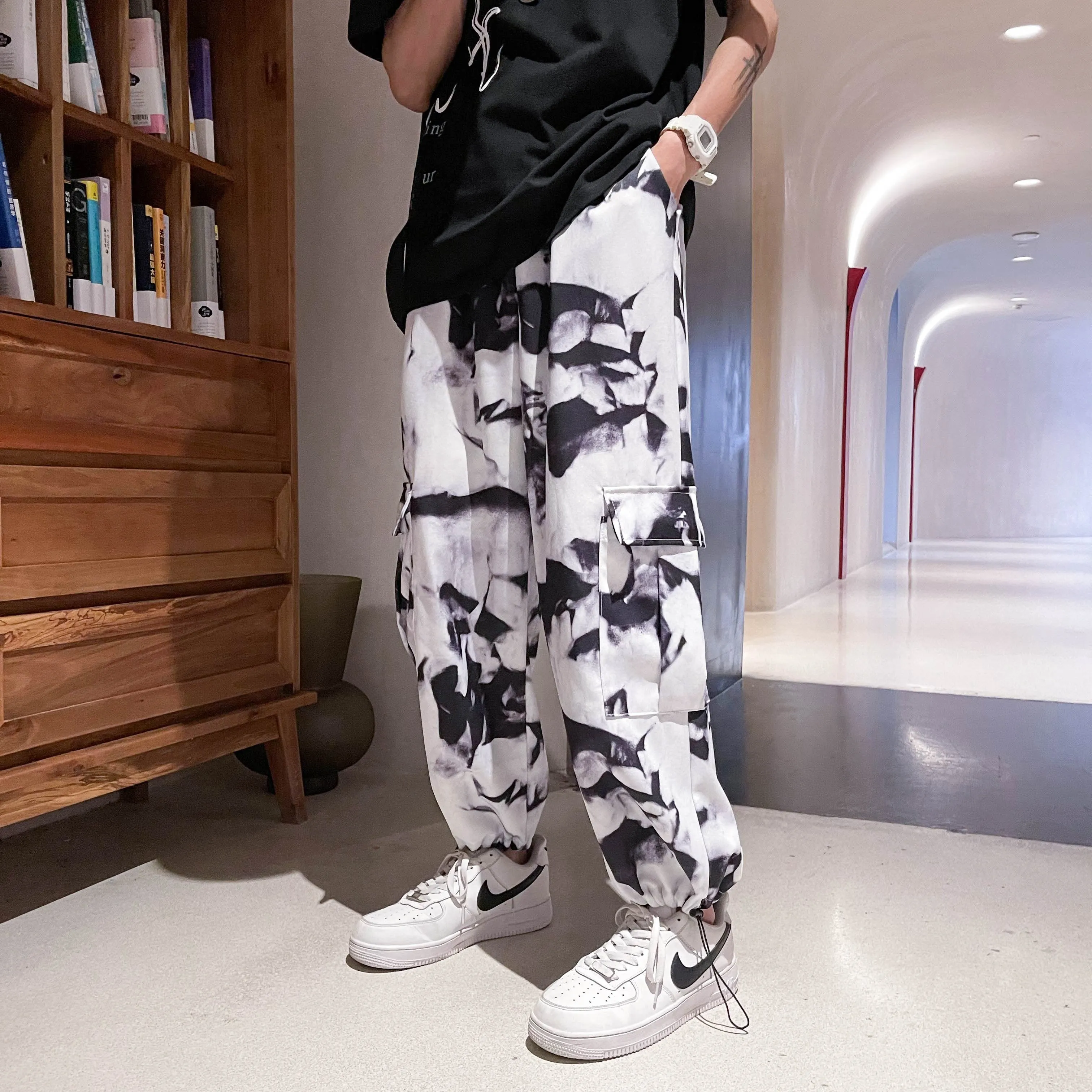 Cargo Pants Tie Dye Harajuku Streetwear Men Women Wide Leg High Waisted Trousers Punk Oversize Aesthetic Korean Fashion Pants