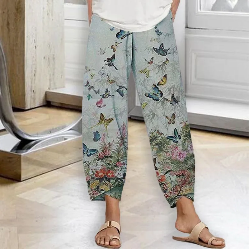 Casual pants with butterfly print