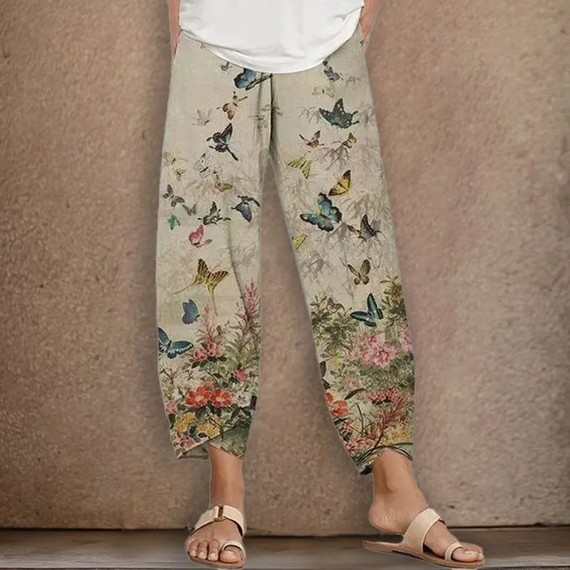 Casual pants with butterfly print