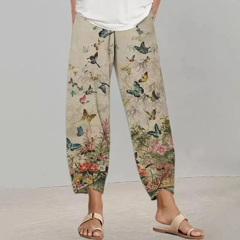 Casual pants with butterfly print