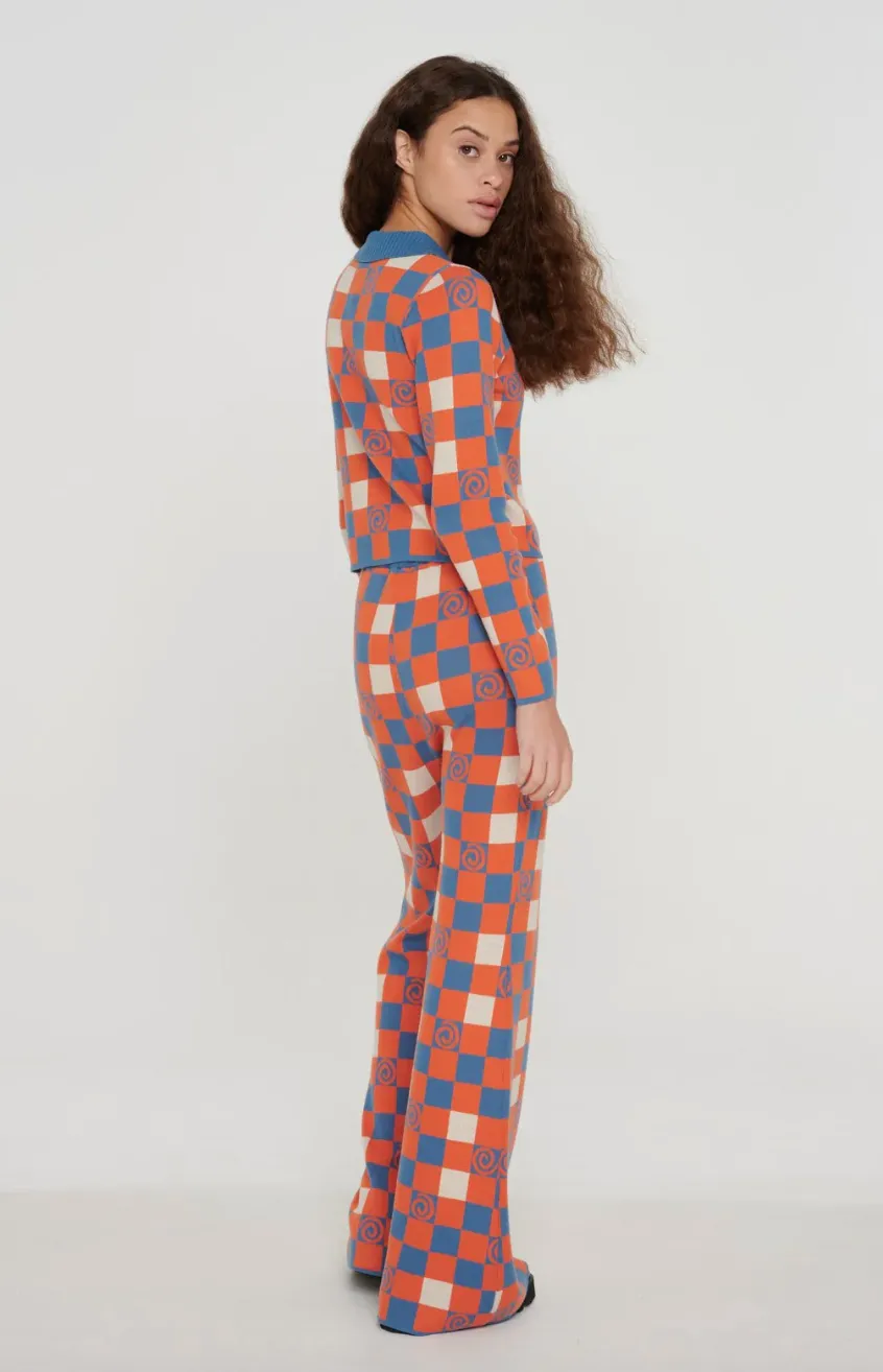 Checkerboard Swirl Flare Knit Pants-FINAL SALE