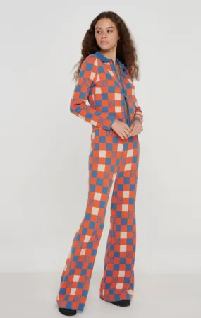 Checkerboard Swirl Flare Knit Pants-FINAL SALE