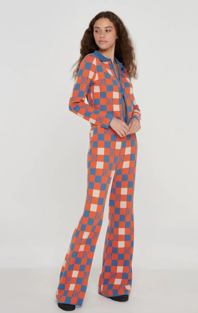 Checkerboard Swirl Flare Knit Pants-FINAL SALE