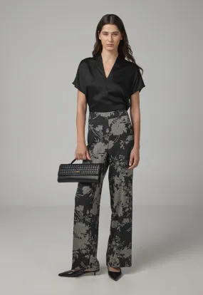 Choice Floral Print Wide Leg Trousers Black