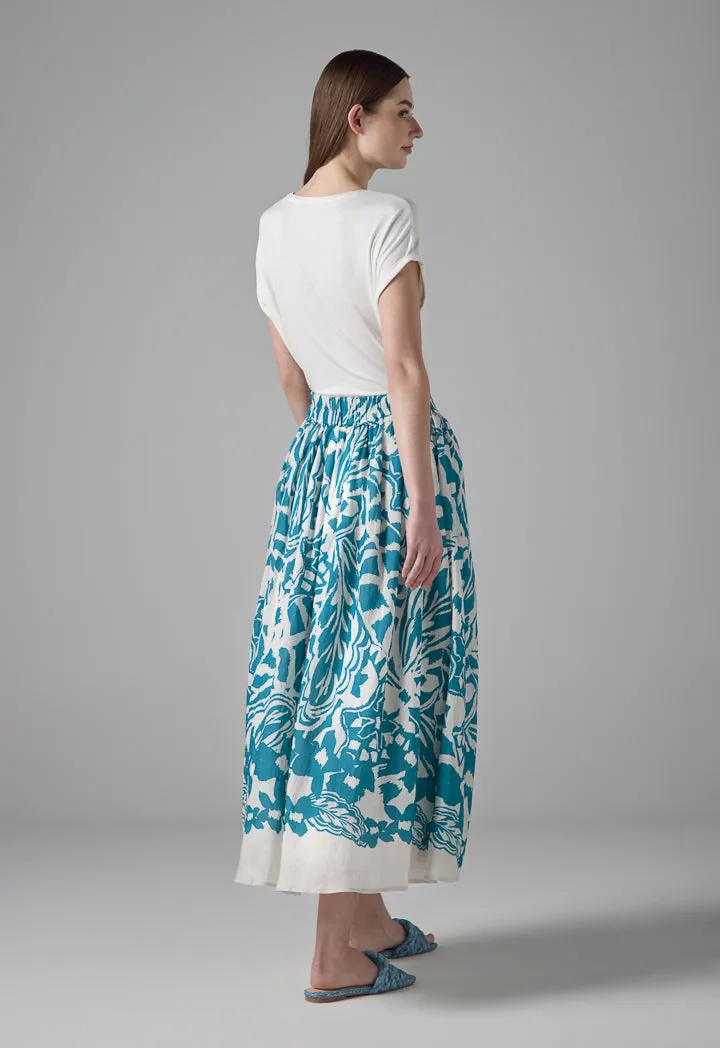 Choice Printed Flared Skirt Teal