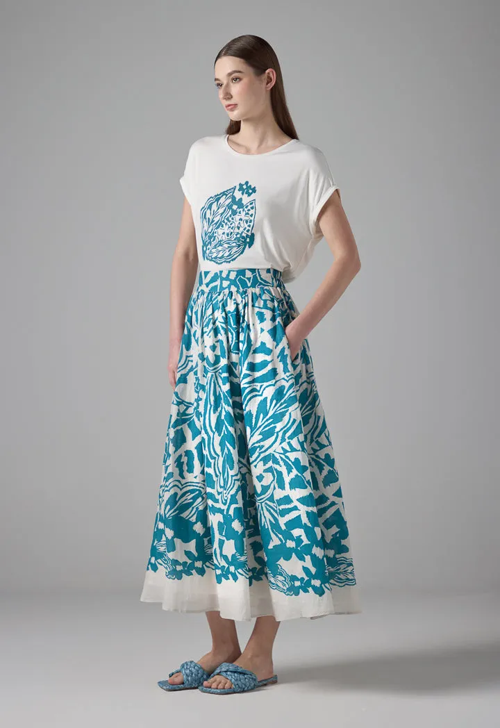 Choice Printed Flared Skirt Teal