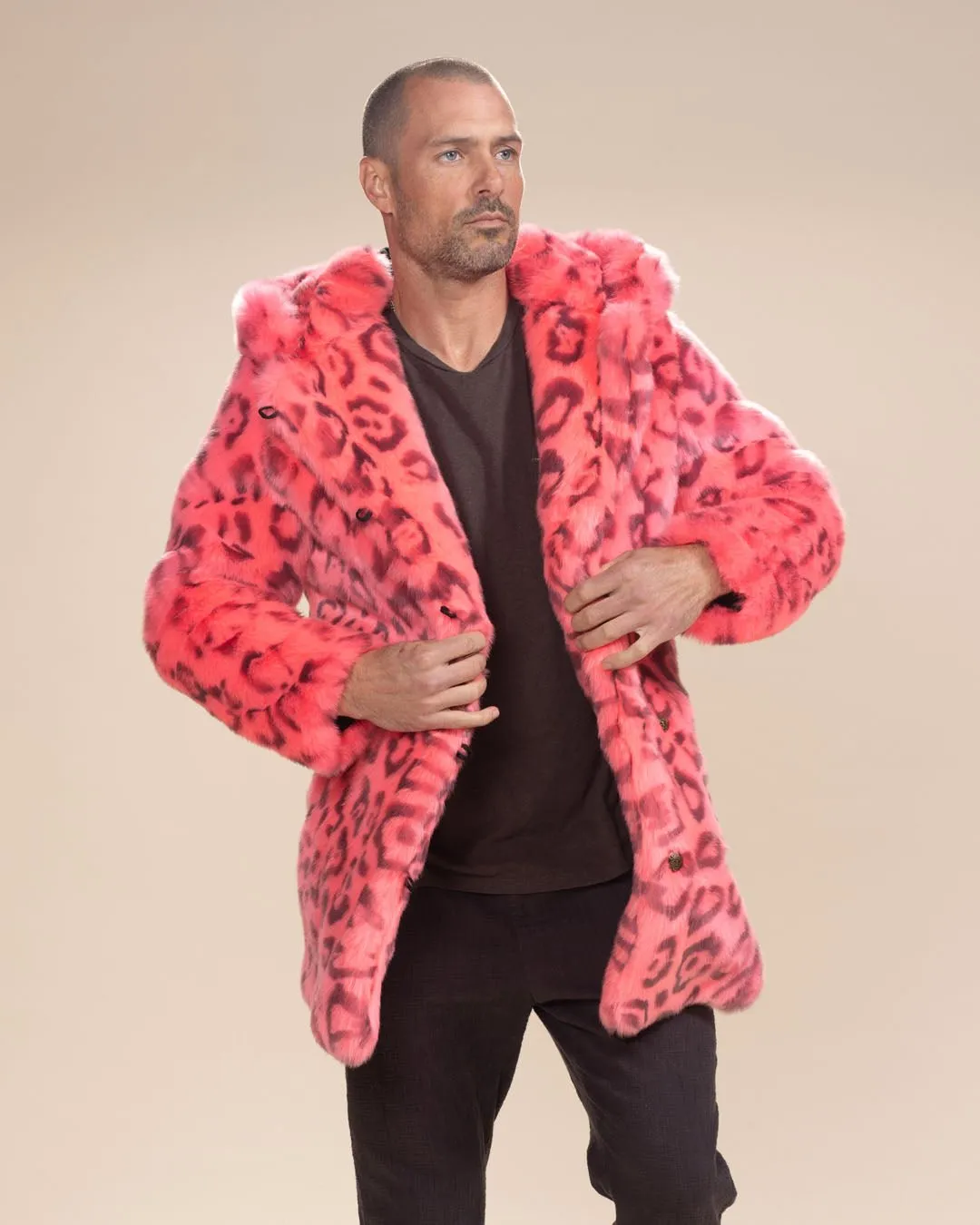 Classic Men's Faux Fur Coat | Hot Pink Leopard