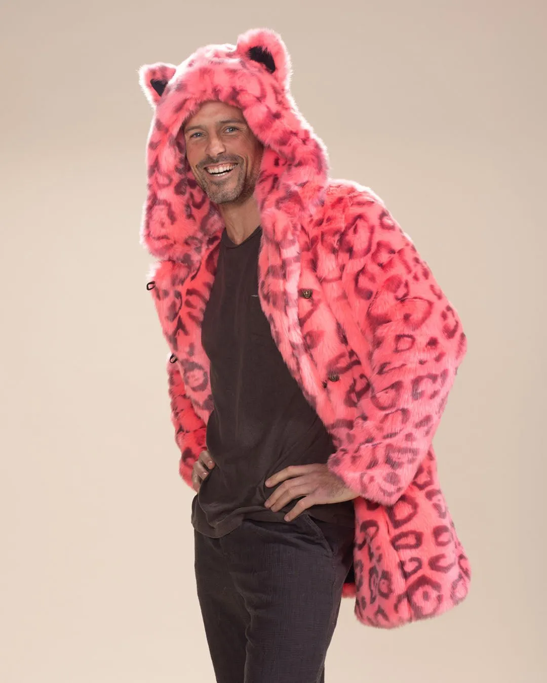 Classic Men's Faux Fur Coat | Hot Pink Leopard