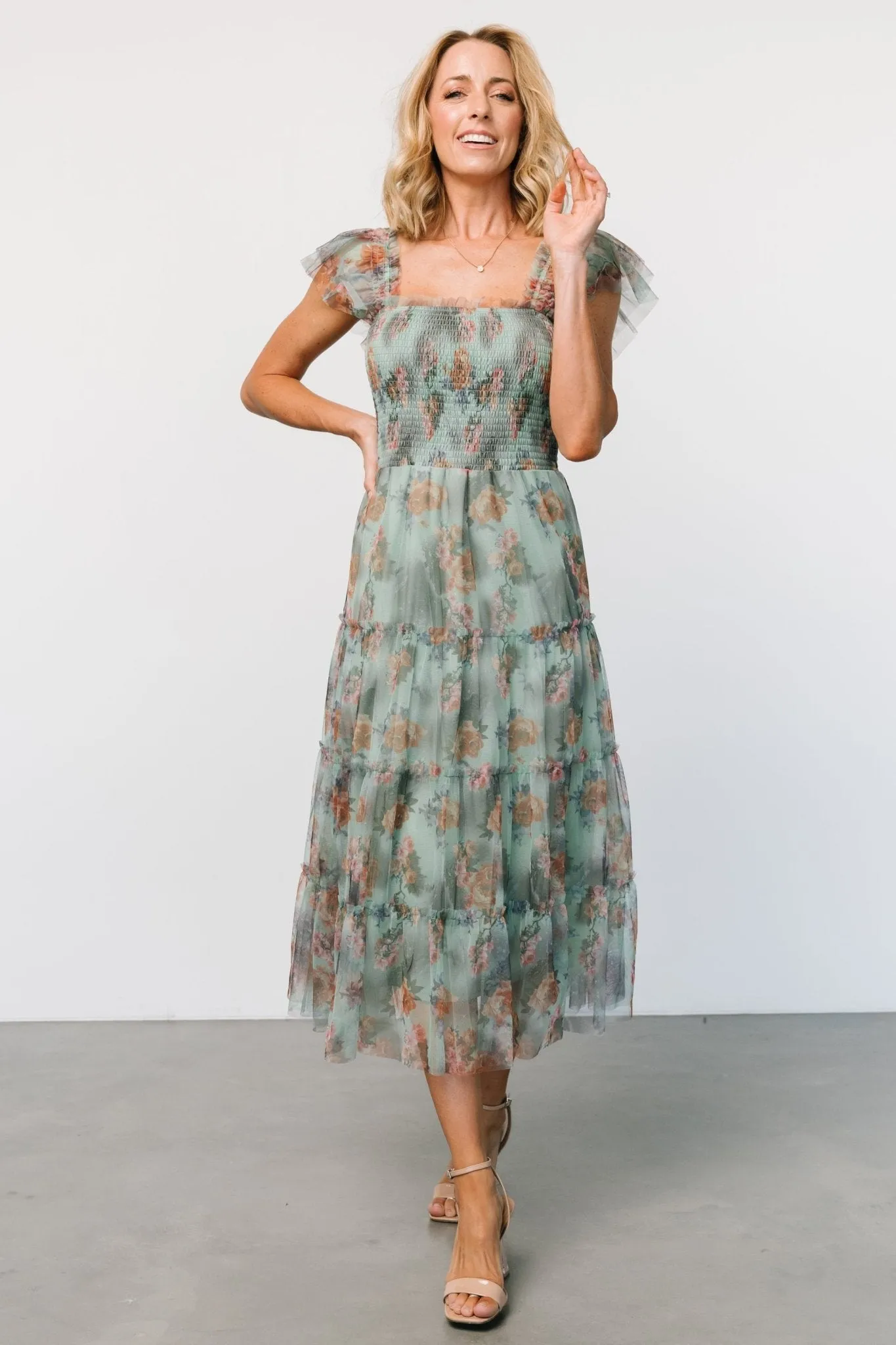 Clementine Tulle Midi Dress | Sage Multi Floral