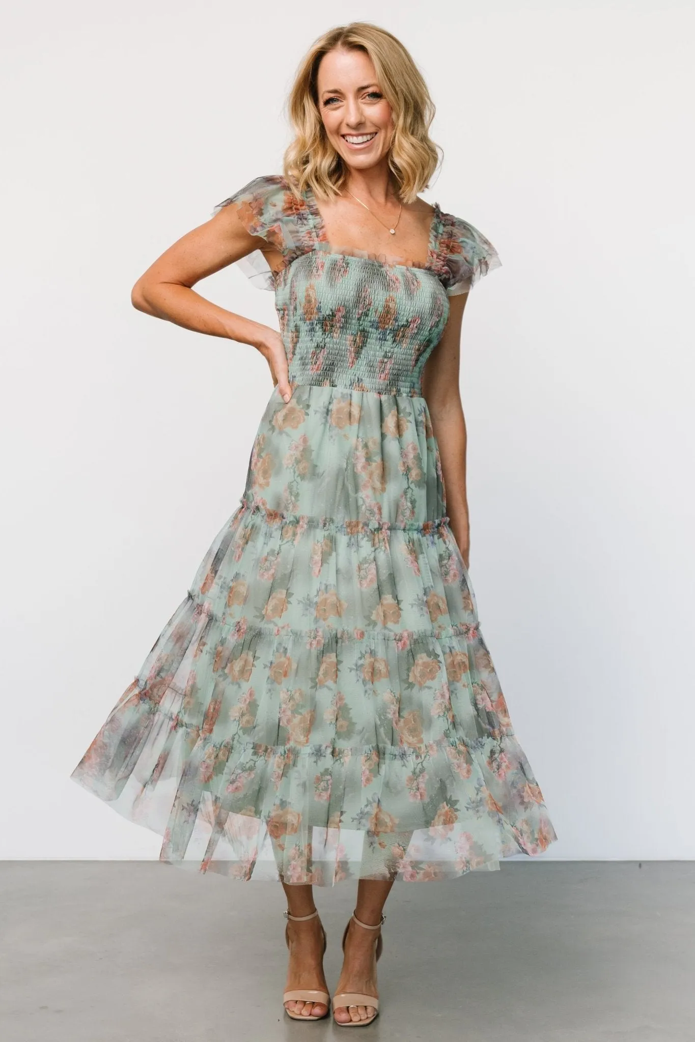 Clementine Tulle Midi Dress | Sage Multi Floral