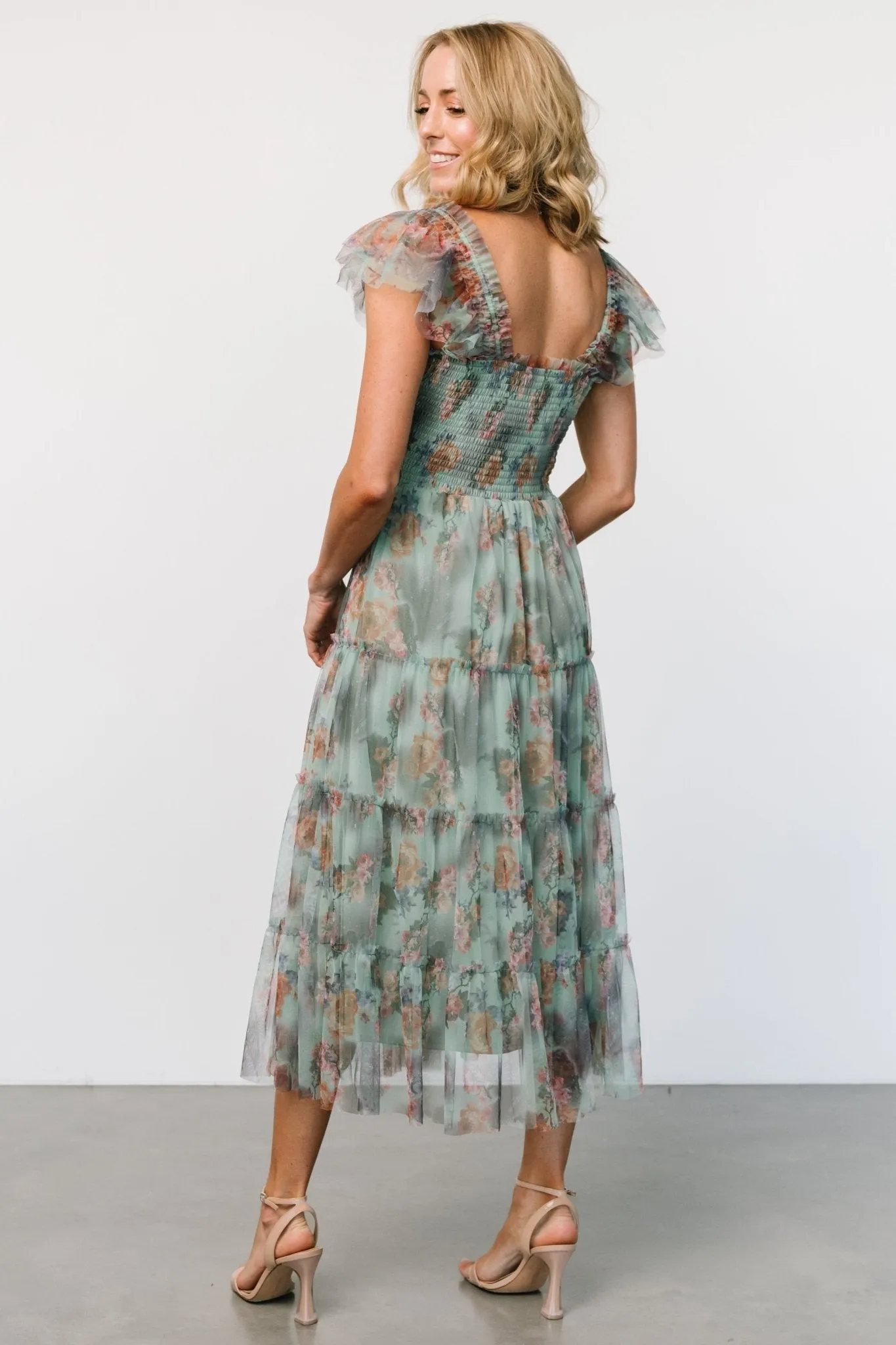 Clementine Tulle Midi Dress | Sage Multi Floral