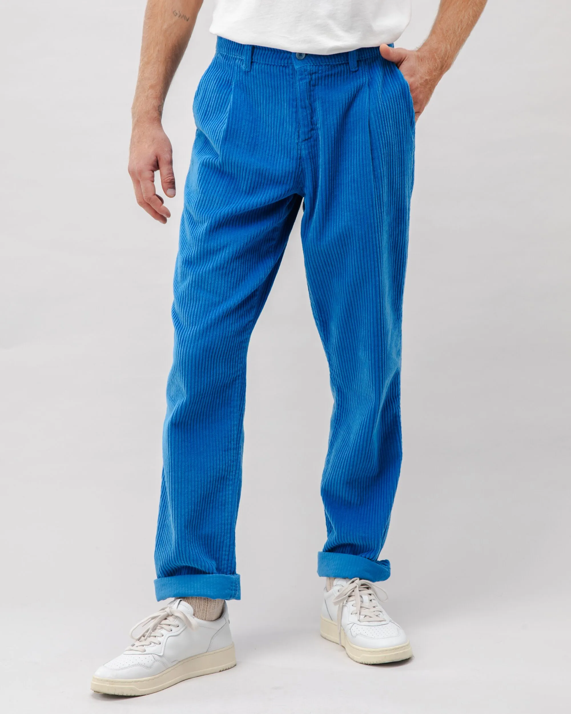 Corduroy Pleated Chino Pants Blue