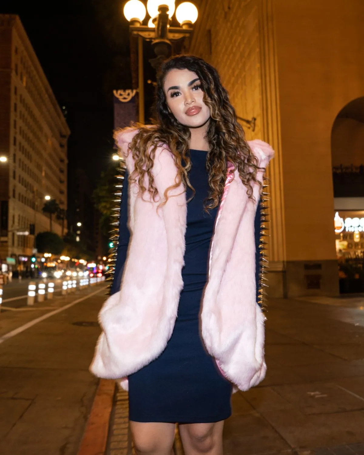 Corseni Fur Coat in Cotton Candy Pink