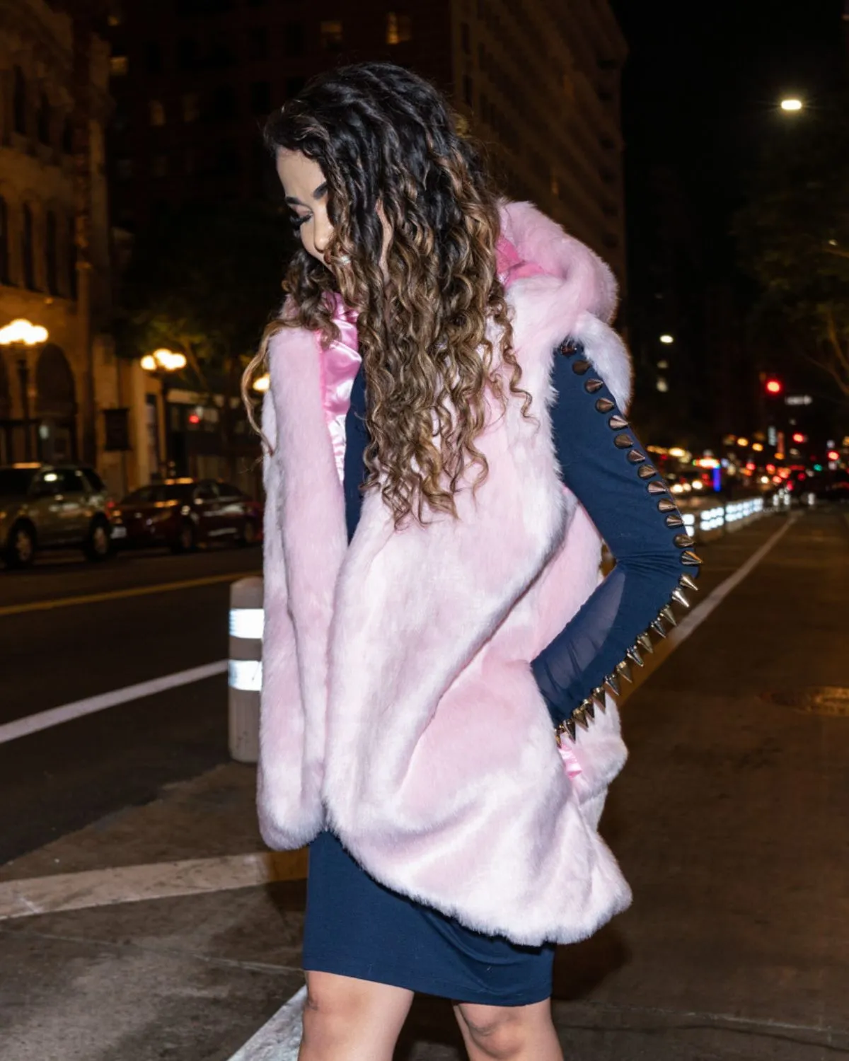 Corseni Fur Coat in Cotton Candy Pink