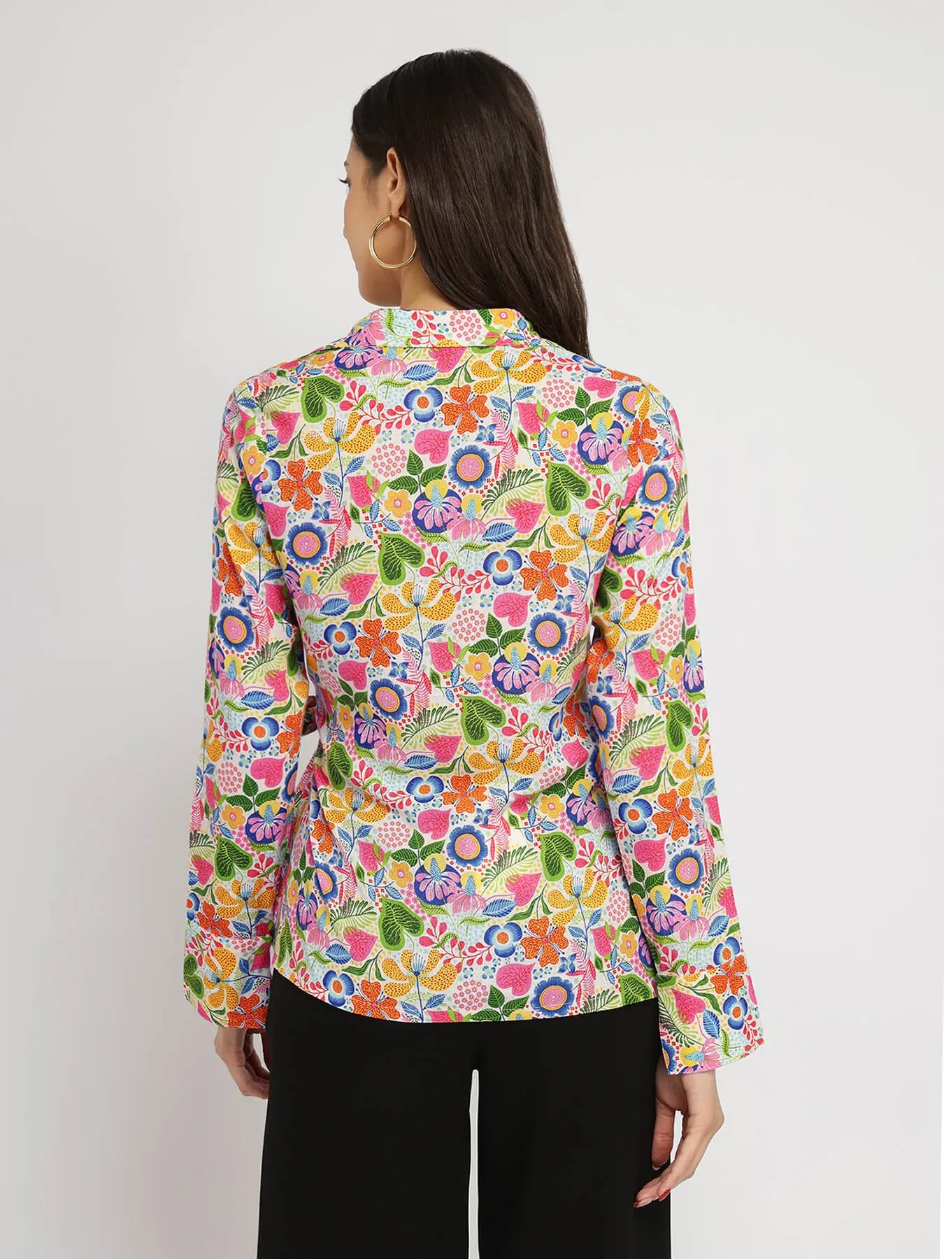 Cotton Blend Wrap Shirt - Multicolour