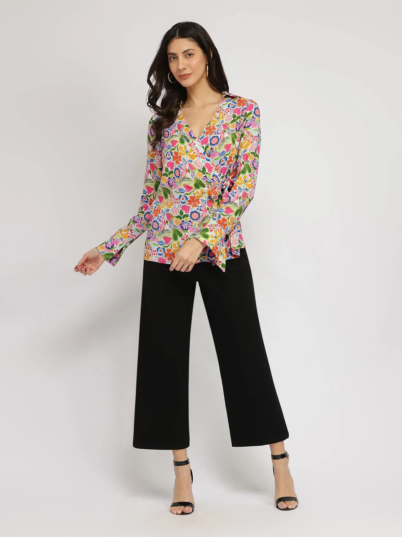 Cotton Blend Wrap Shirt - Multicolour