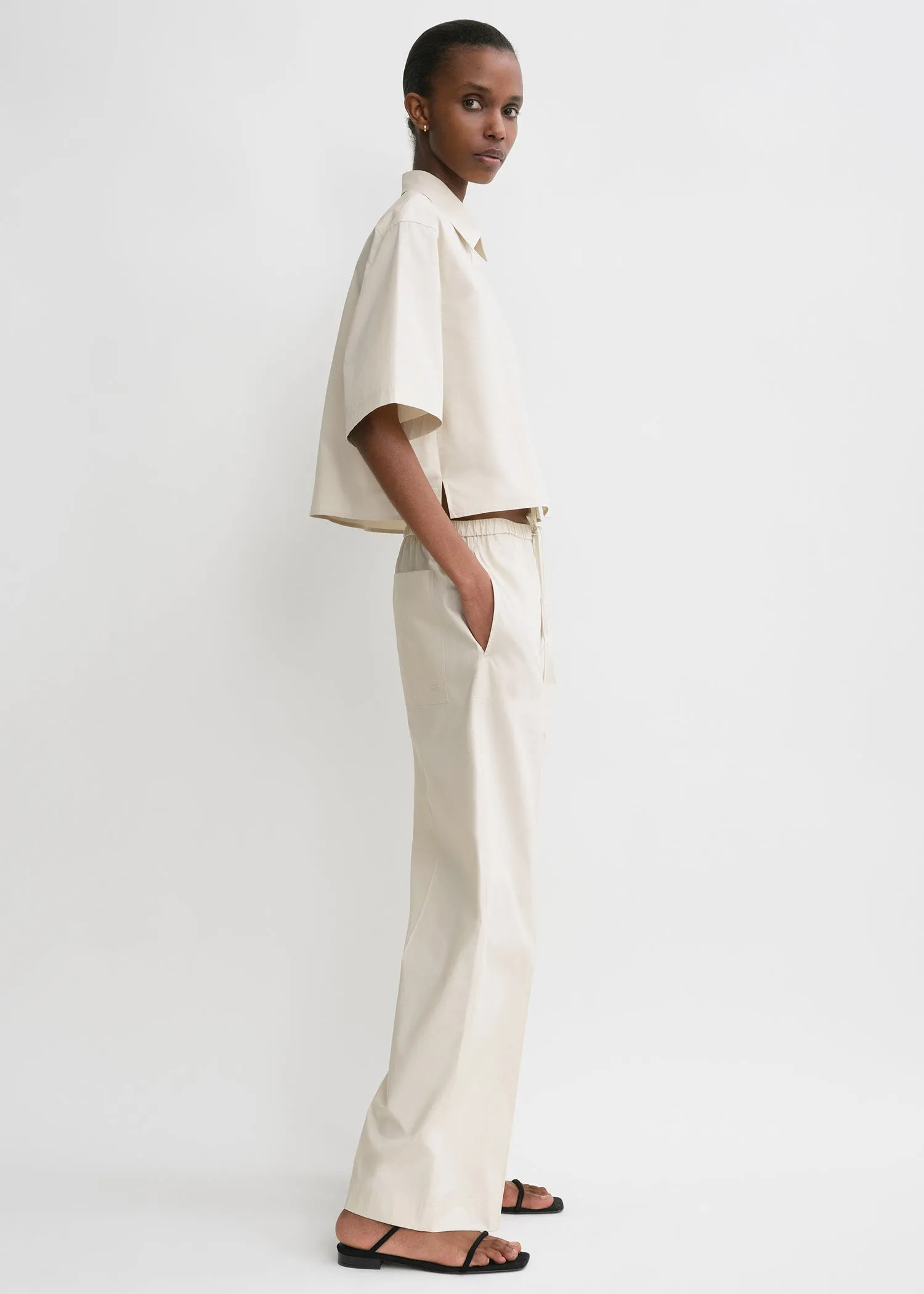 Cotton drawstring trousers stone