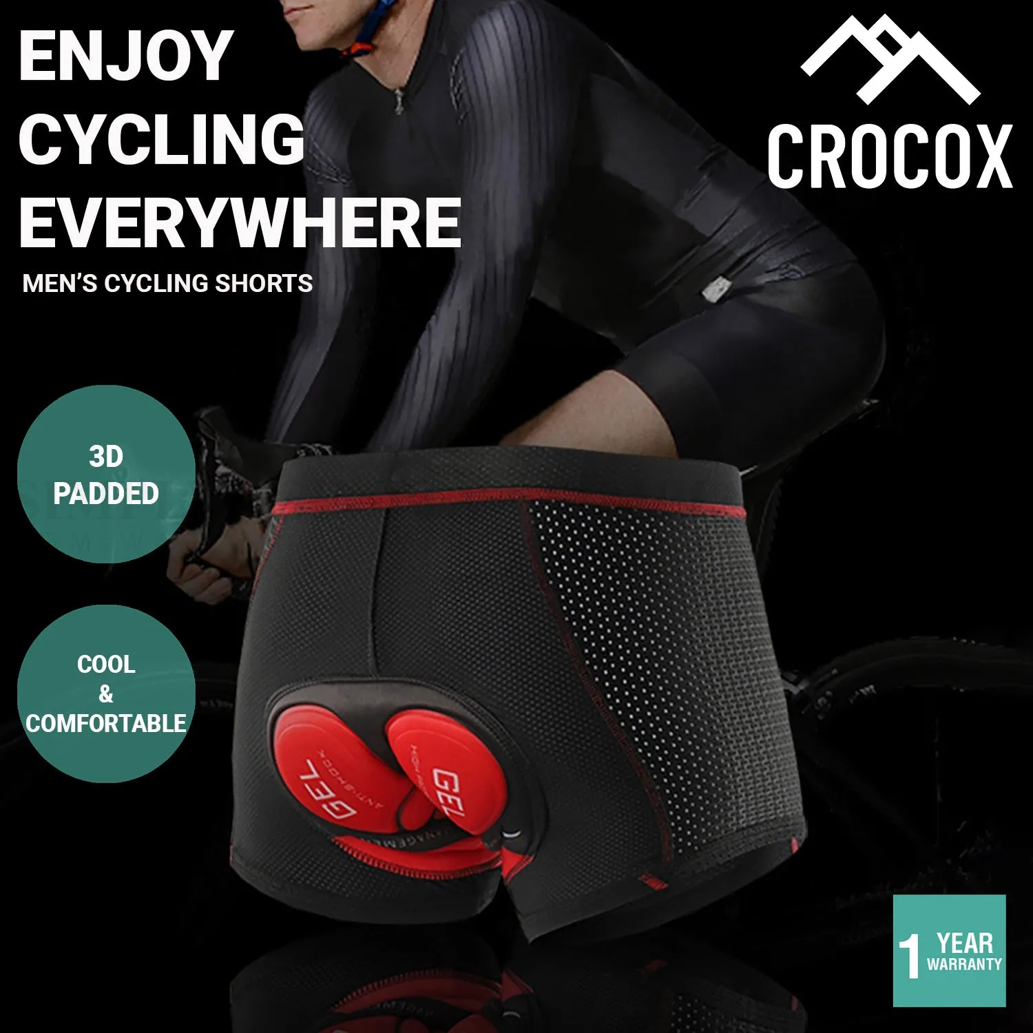 Crocox Men's Cycling Shorts 3D Padded Riding Underwear Quick-Dry Bicycle Pants