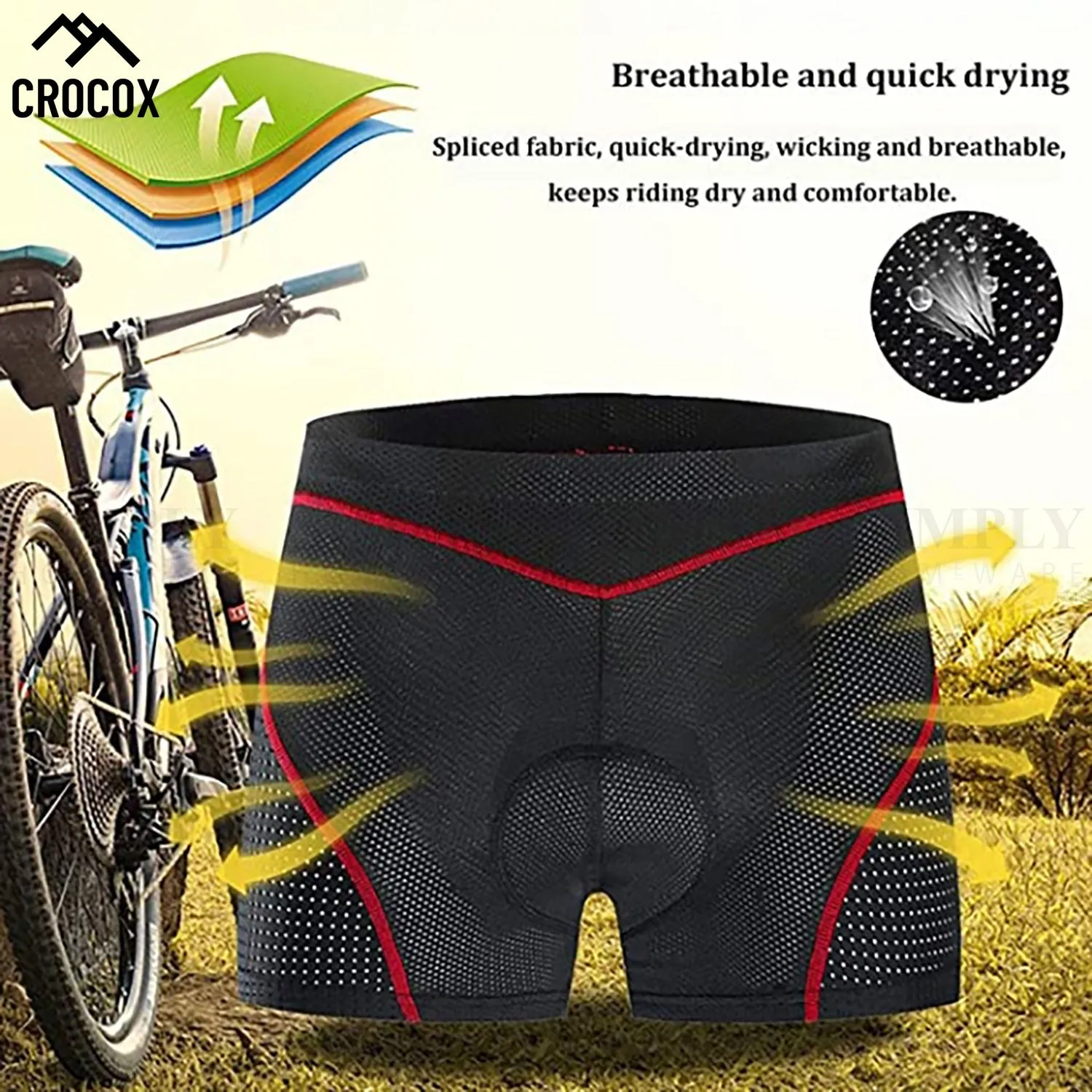 Crocox Men's Cycling Shorts 3D Padded Riding Underwear Quick-Dry Bicycle Pants