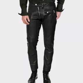 Cross Zip Closing Leather Pant