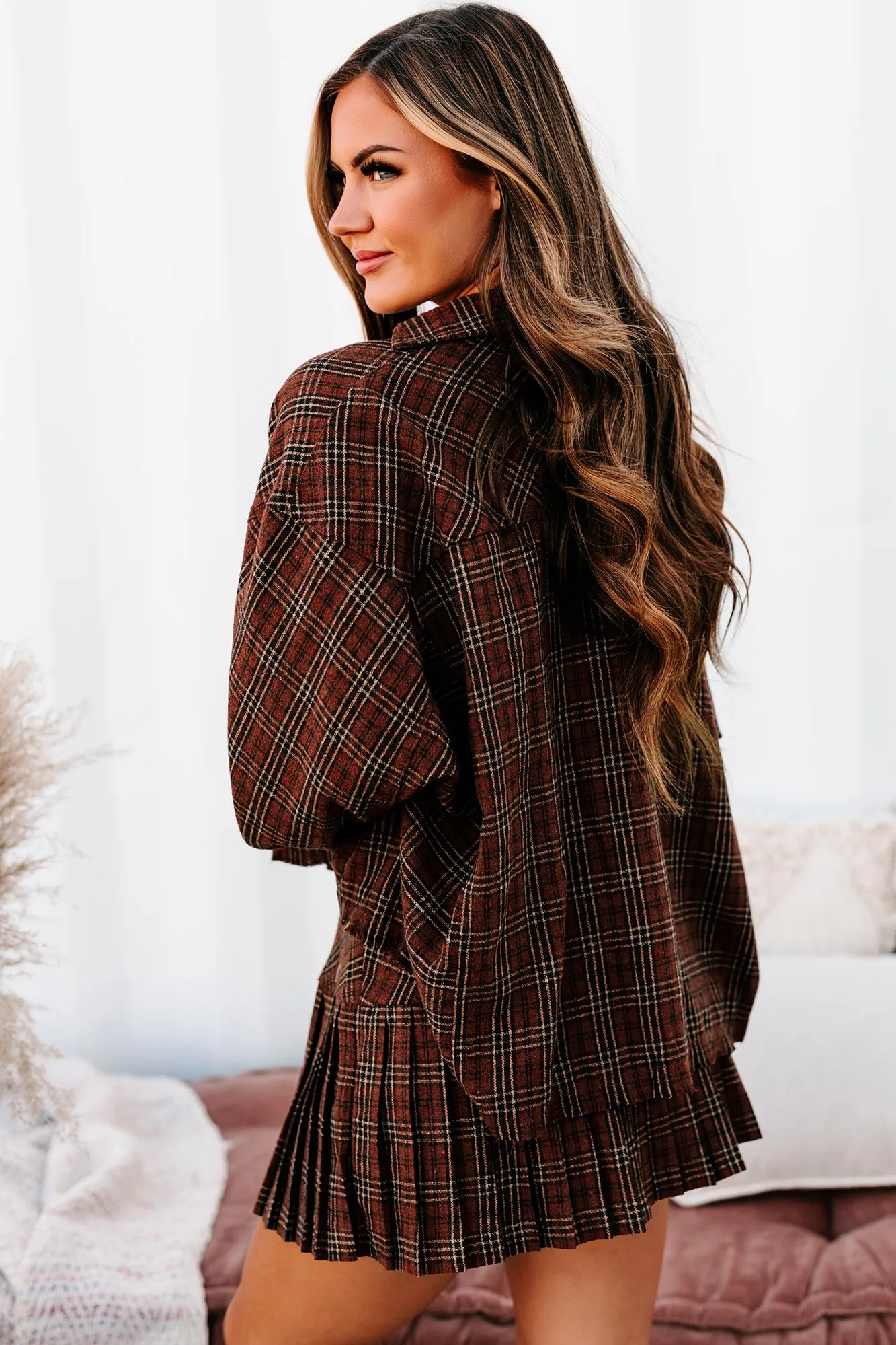 Crushing Hearts Plaid Button-Down Top (Burnt Rust)