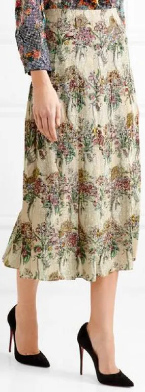 Crystal-Embellished Pleated Printed Skirt