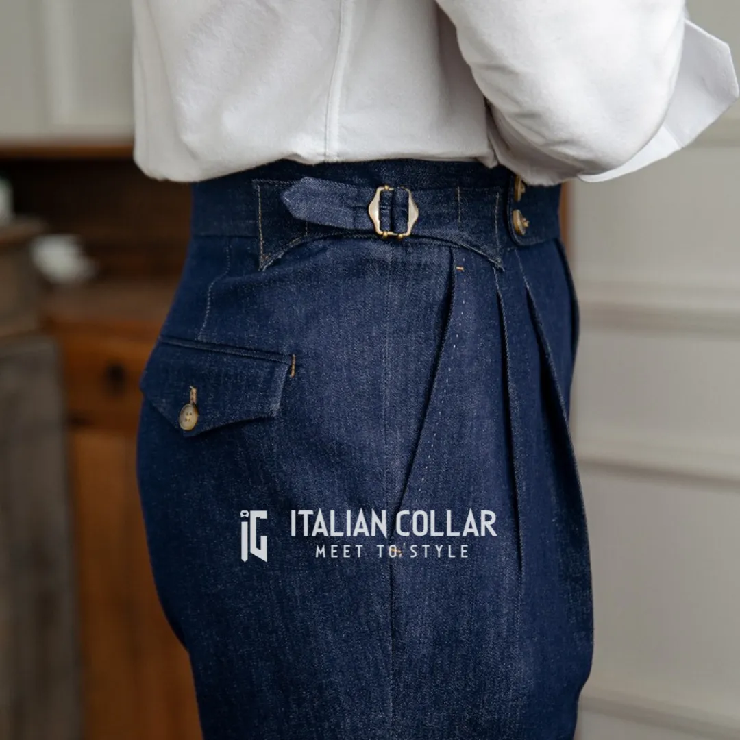 Dark Blue Italian Signature Denim Gurkha Pants