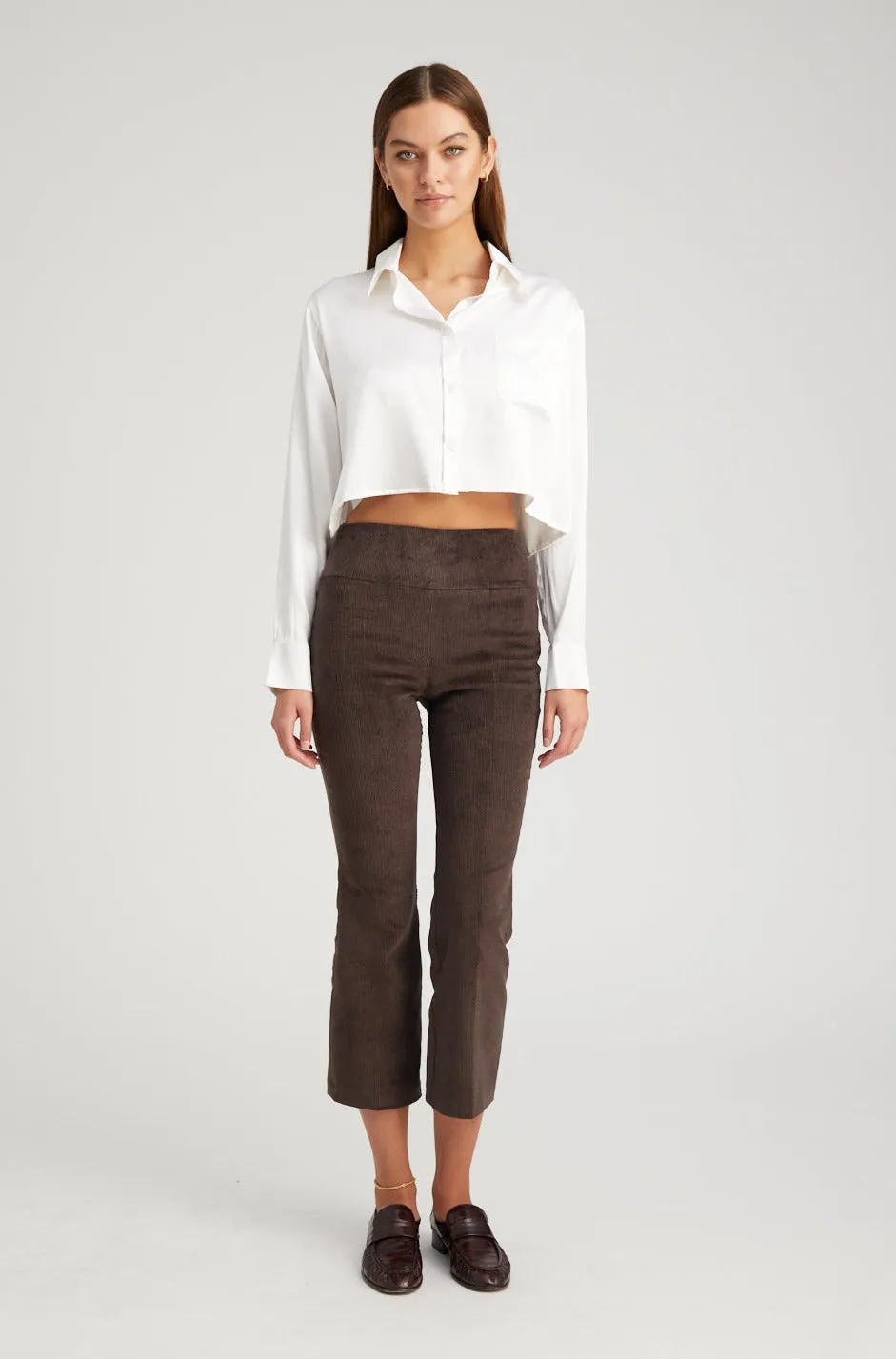 Dark Chocolate Corduroy Crop Flare Pants