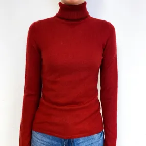 Deep Brick Red Cashmere Polo Neck Jumper Extra Small