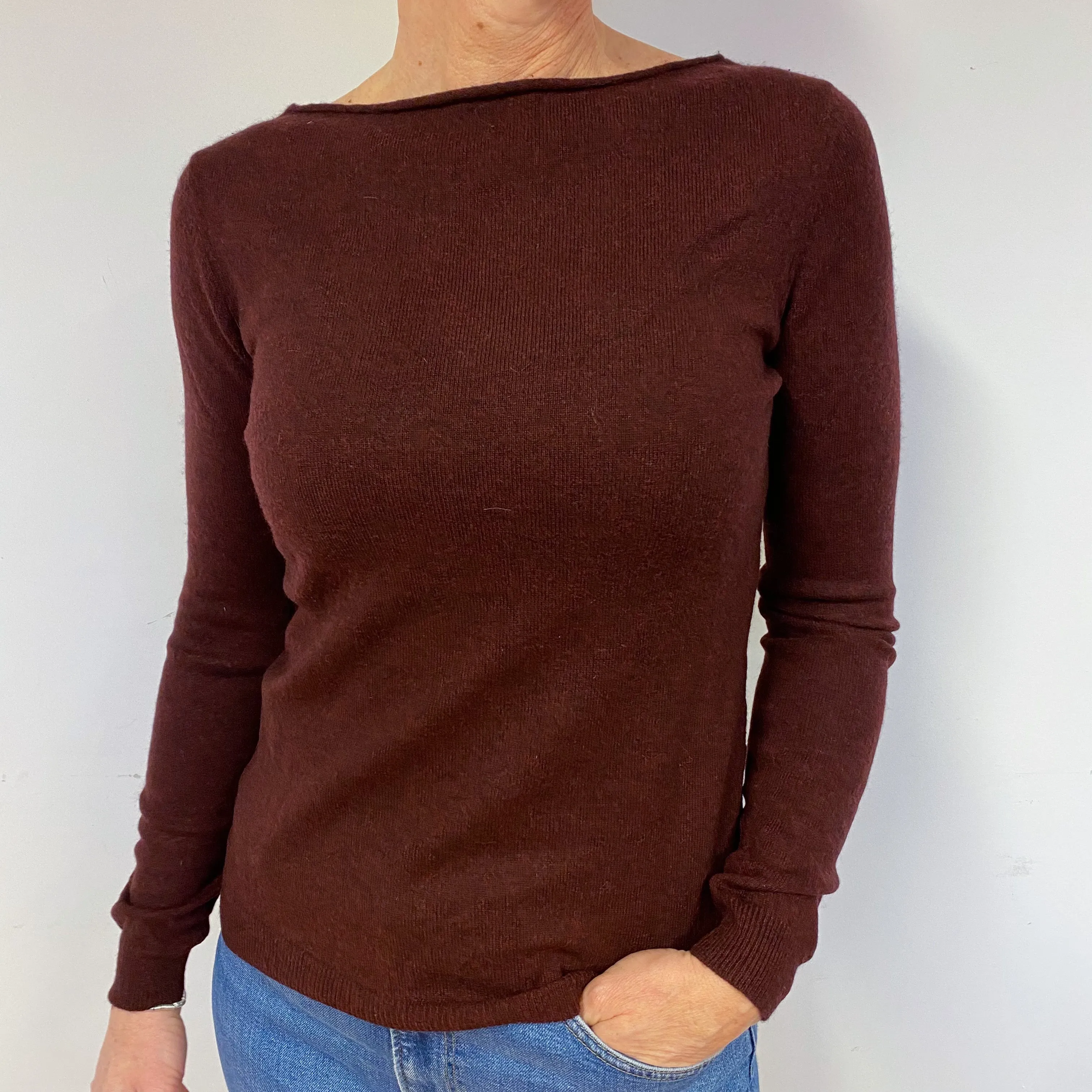 Deep Burgundy Red Cashmere Boat Neck Jumper Medium