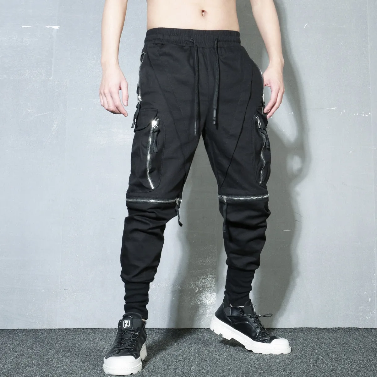 Detachable Multi-Pocket Cargo Pants Men Harajuku Hip Hop Streetwear Joggers Trousers Man Elastic Waist Techwear WB377