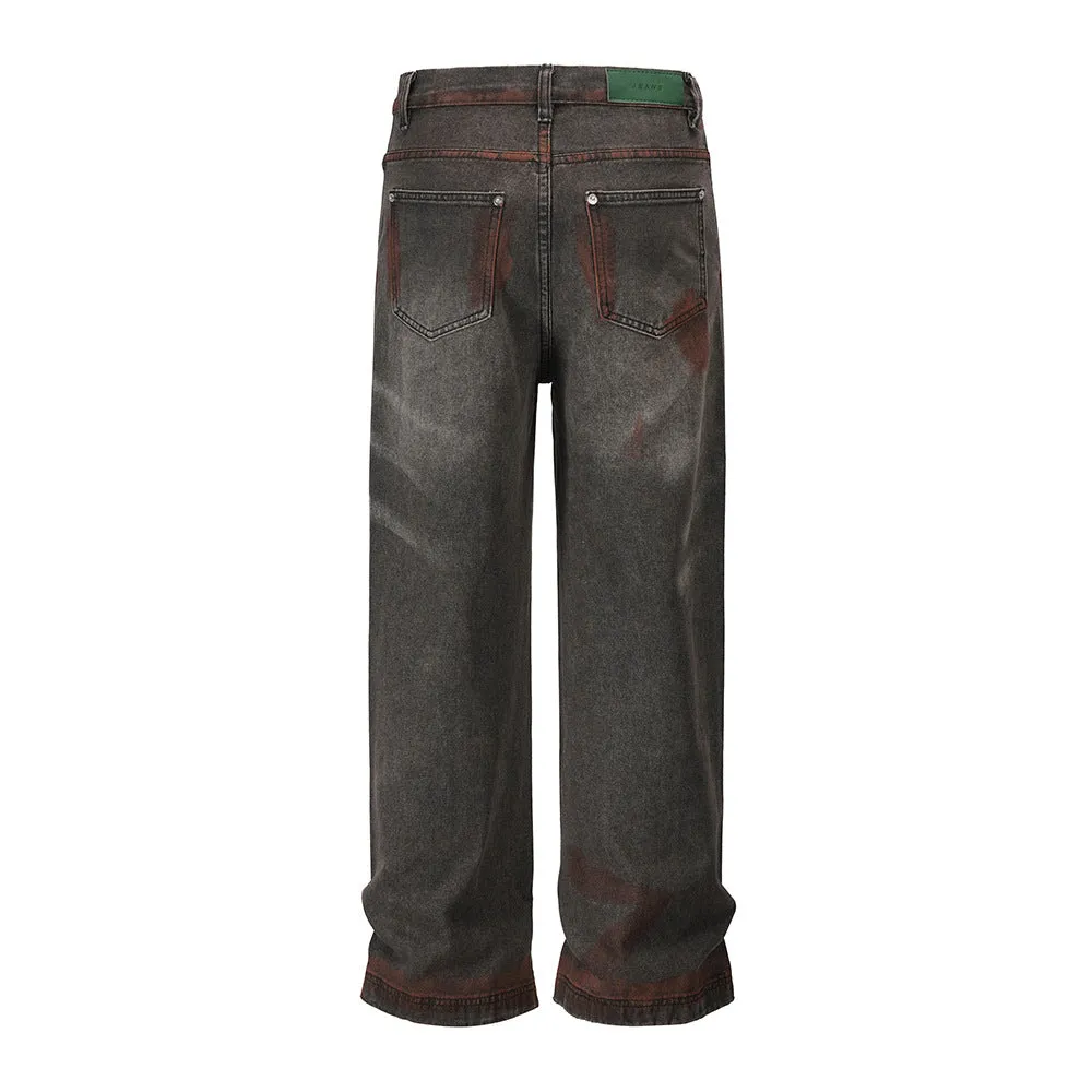 Distressed Wash Denim Trousers Men's Punk Waste Soil