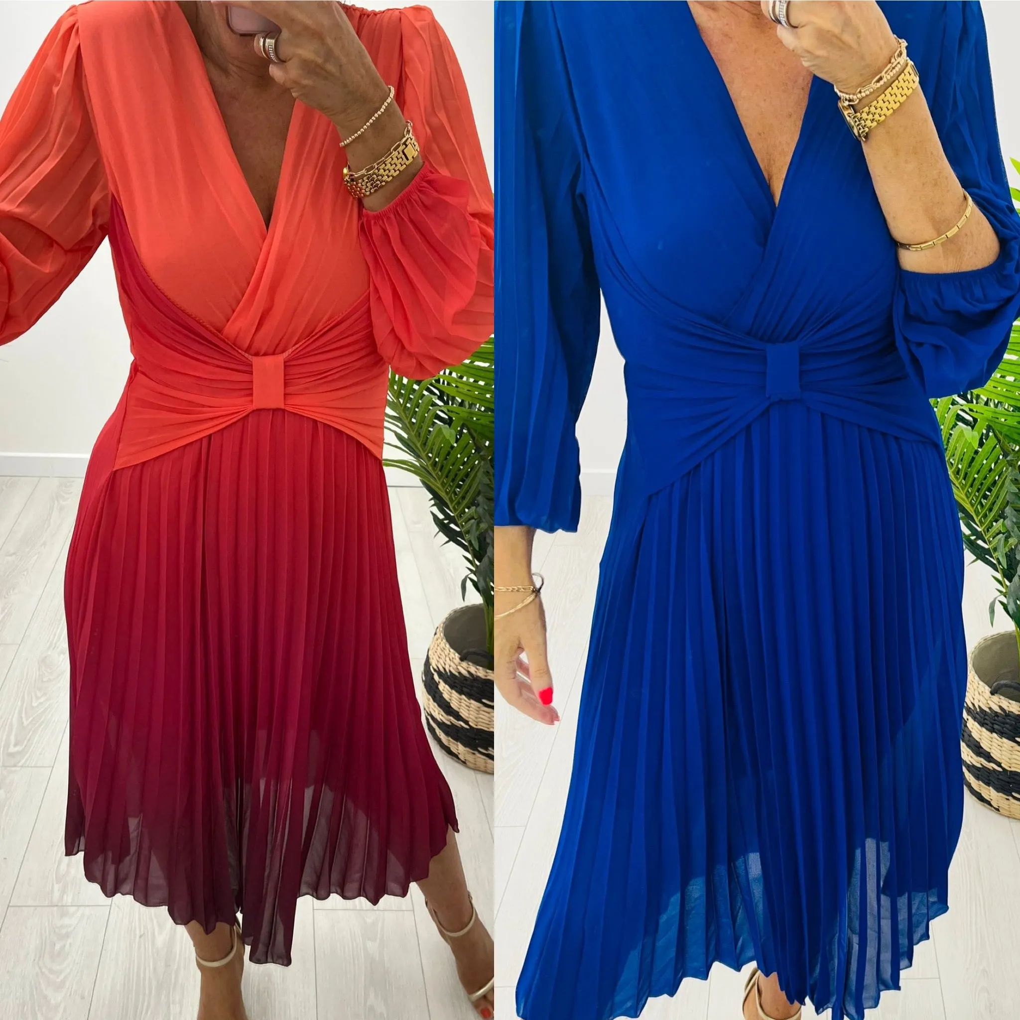 ELAINE Wrap Style Pleated Dress