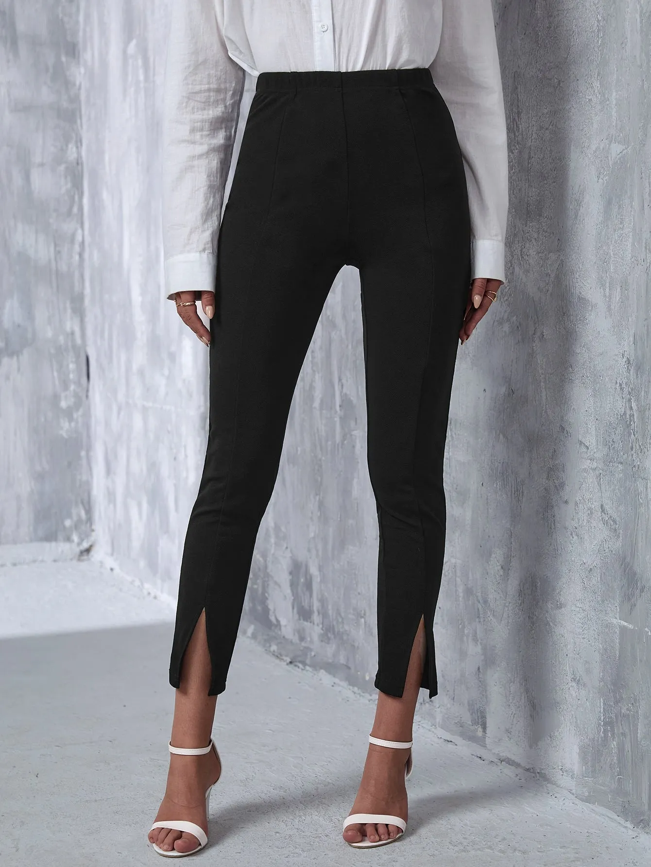 Elegant Plain Split High Waist Cropped Women Pants