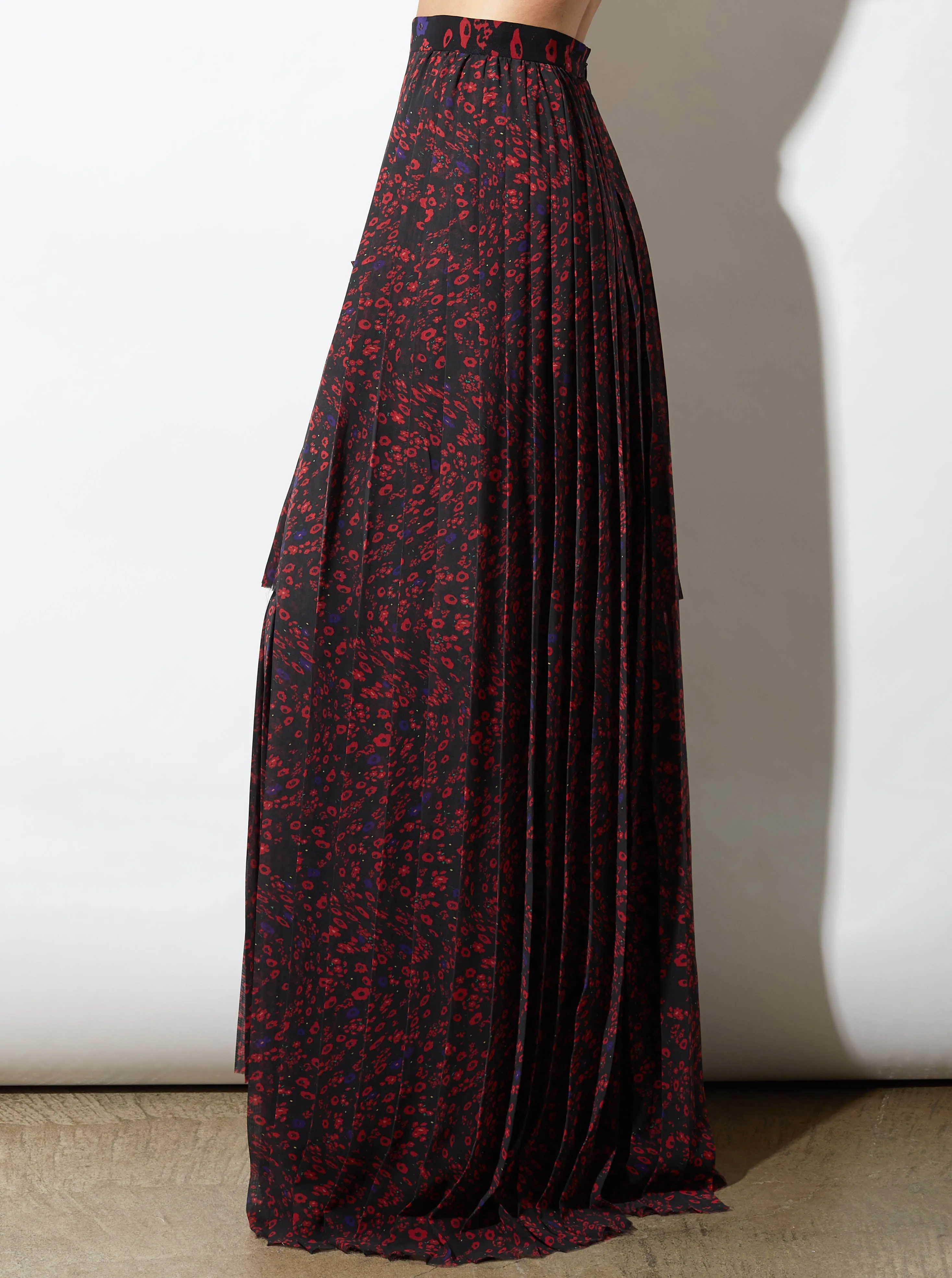 ELI LAYERED PLEAT SKIRT, RED PRINT