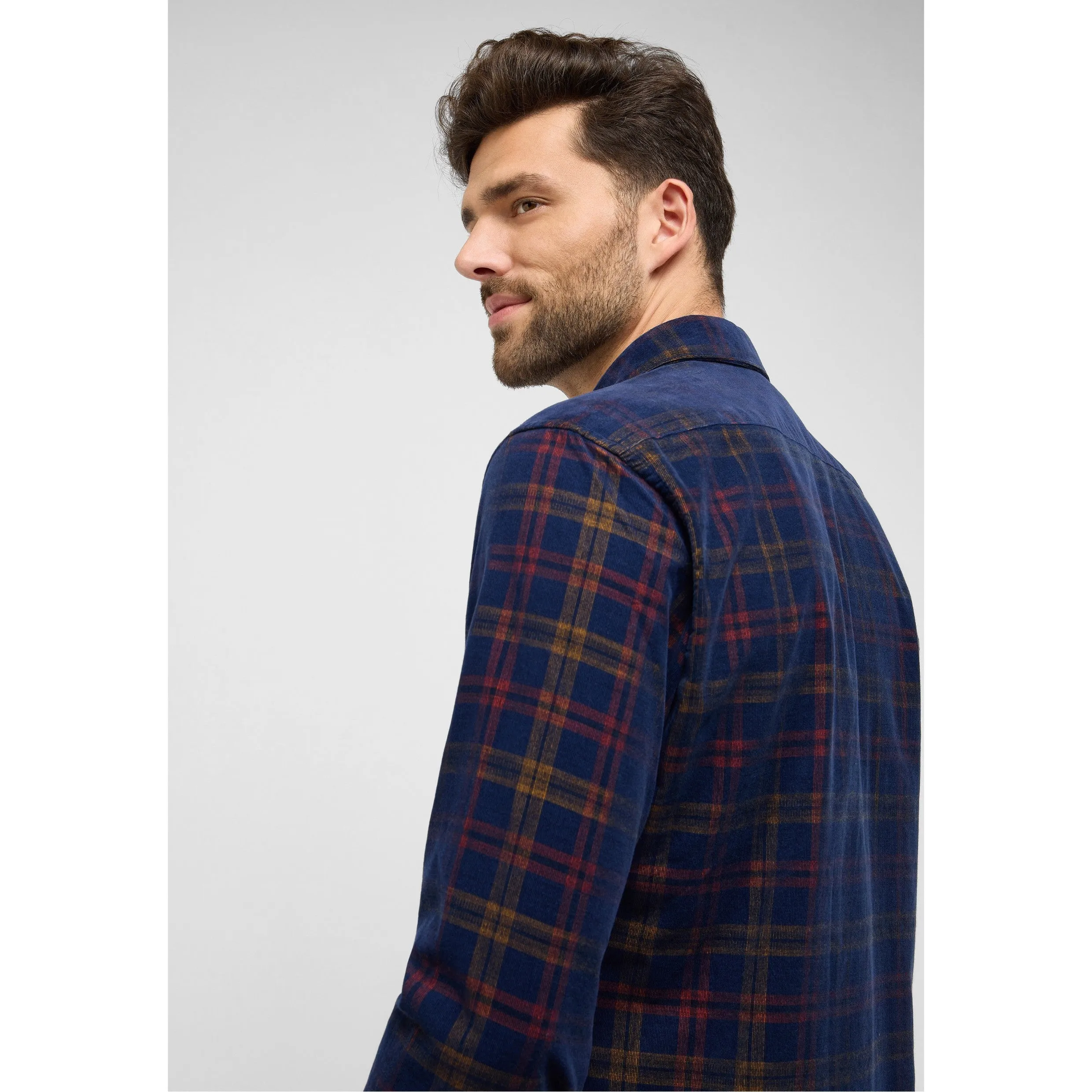 eterna Luxurious Fine Corduroy Check Shirt Navy 4191