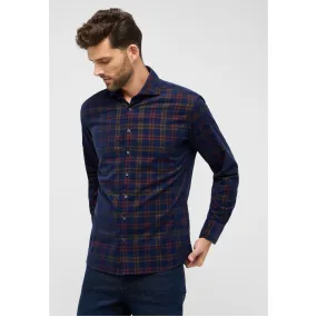 eterna Luxurious Fine Corduroy Check Shirt Navy 4191