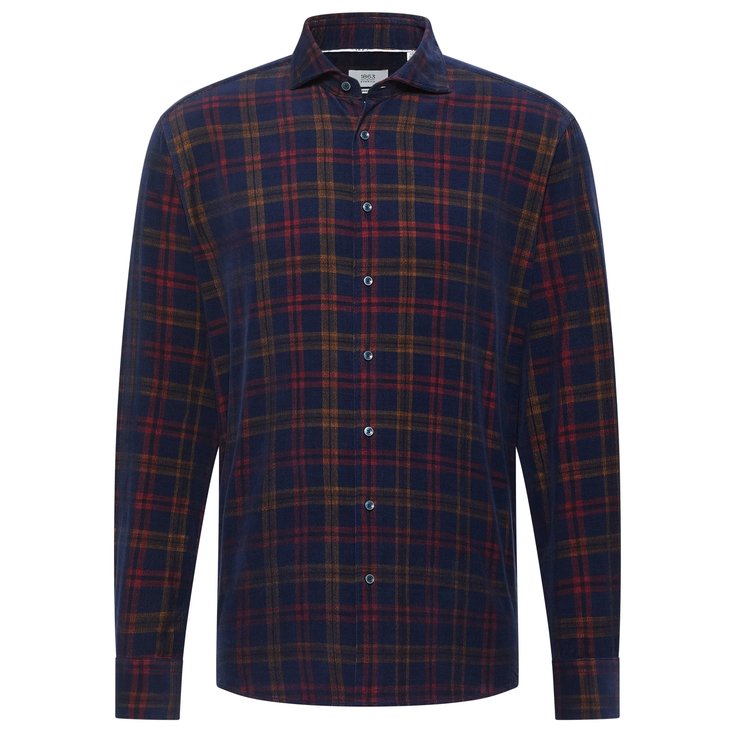 eterna Luxurious Fine Corduroy Check Shirt Navy 4191