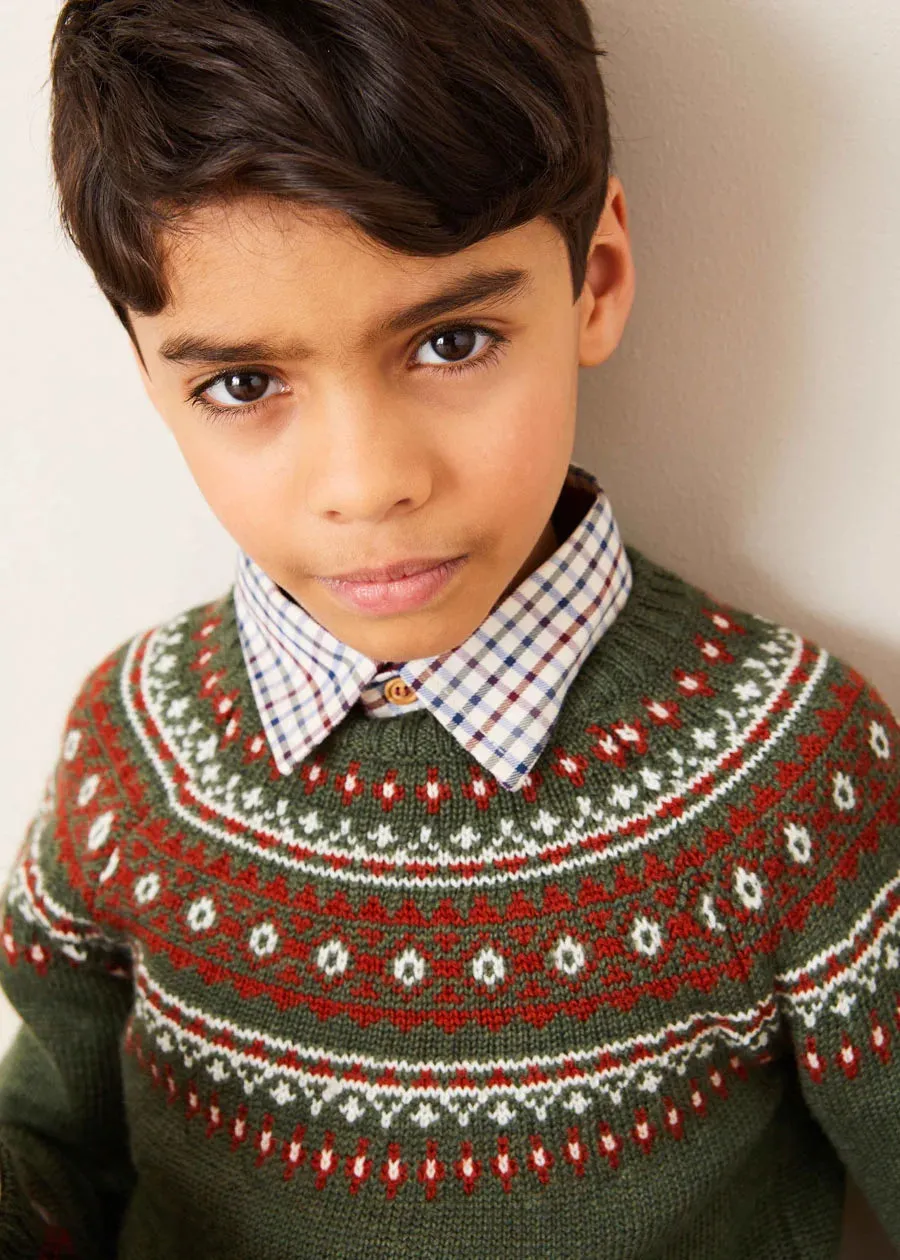 Fair Isle Merino Wool Jumper in Green (4-10yrs)