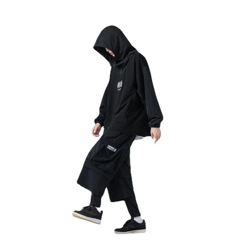 Fake two Pieces Baggy Pants Joggers Men Loose Trousers Autumn Hip Hop Streetwear Cargo Pant Black WB288