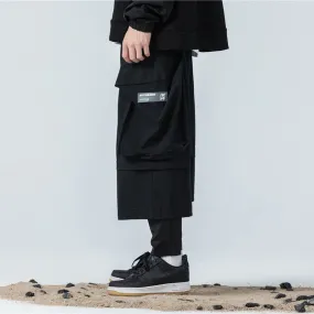 Fake two Pieces Baggy Pants Joggers Men Loose Trousers Autumn Hip Hop Streetwear Cargo Pant Black WB288