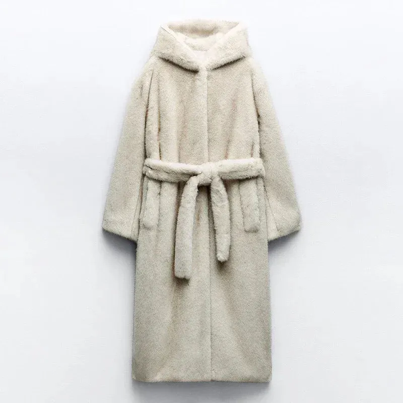 Fall Winter Hooded Faux Fur Coat Women Long Brand Mink Fur Leather Fur Coat Soft Environmental Fur Coat