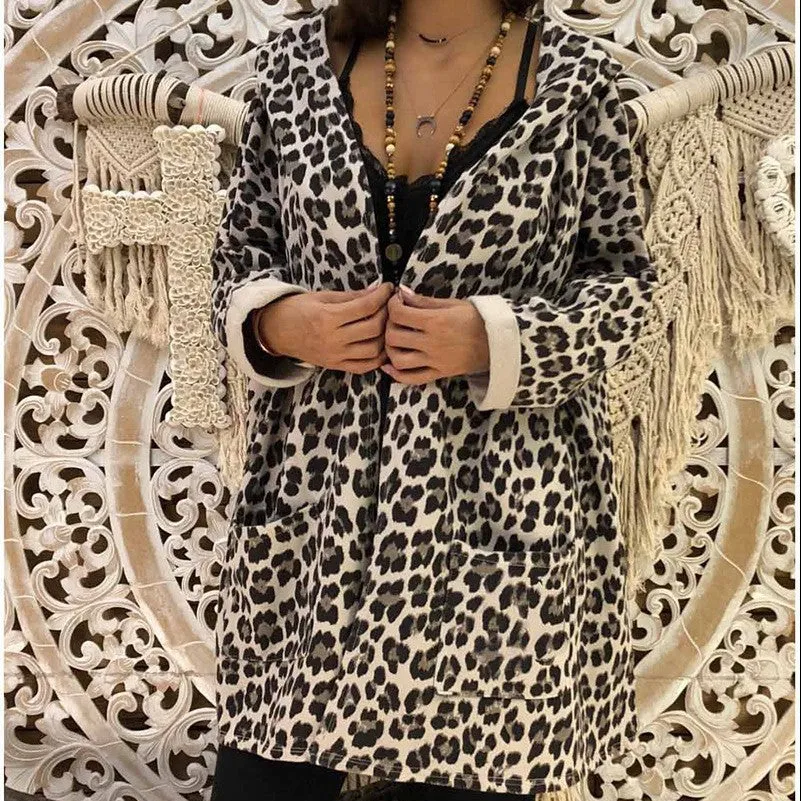 Fashion Leopard Printed Hooded Cardigan Outwear