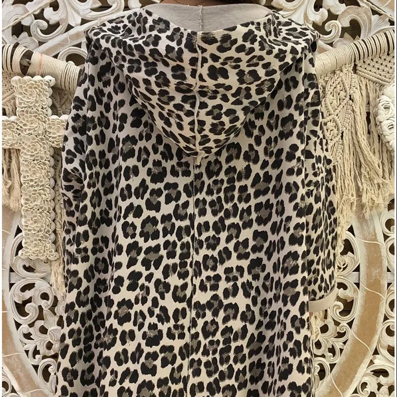 Fashion Leopard Printed Hooded Cardigan Outwear