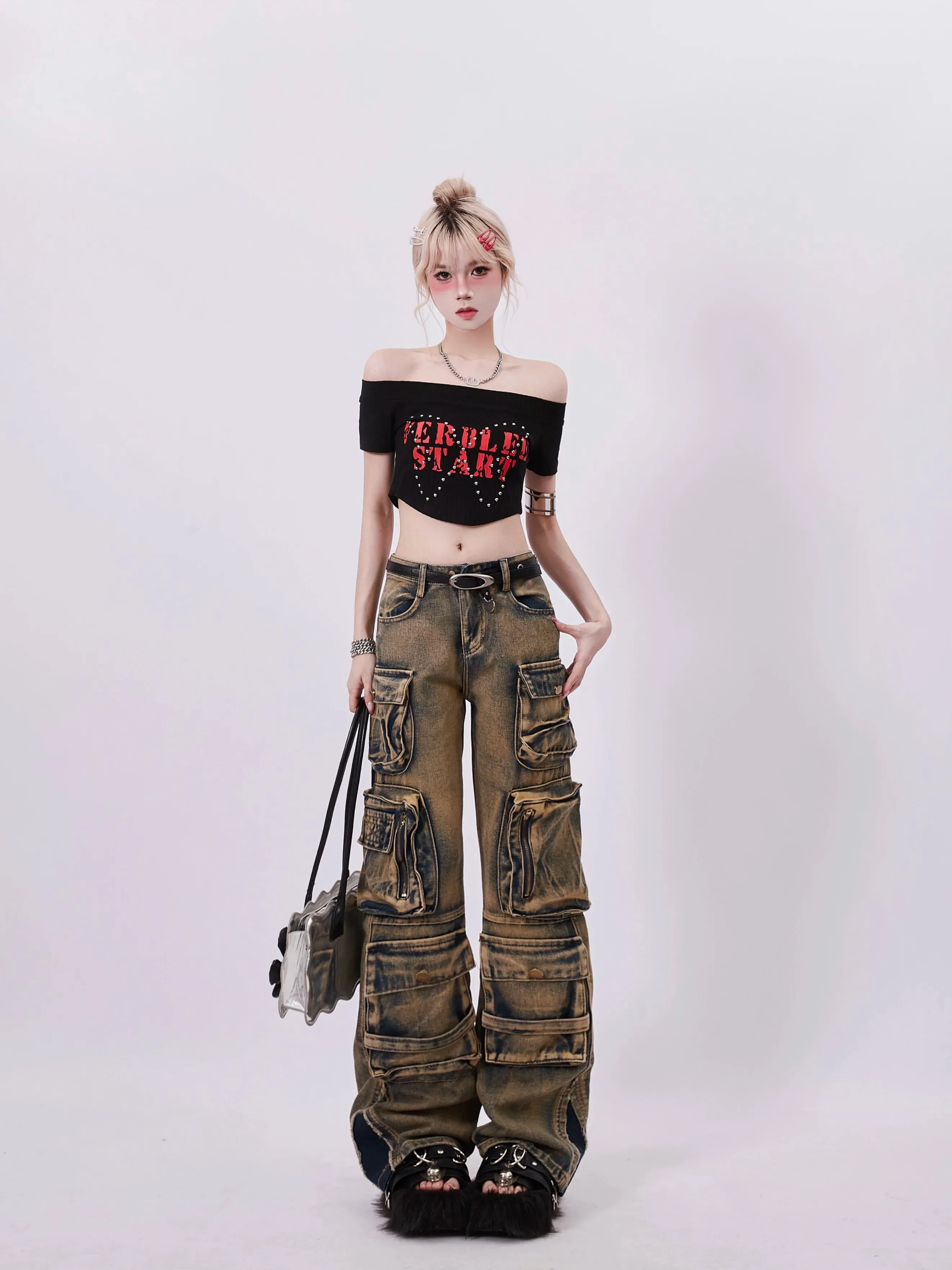 Fashionkova Women's Y2k Baggy Cargo Jeans Harajuku Denim Trousers Aesthetic Punk Jean Pants Vintage Japanese 2000s Style Trashy Clothes 2024