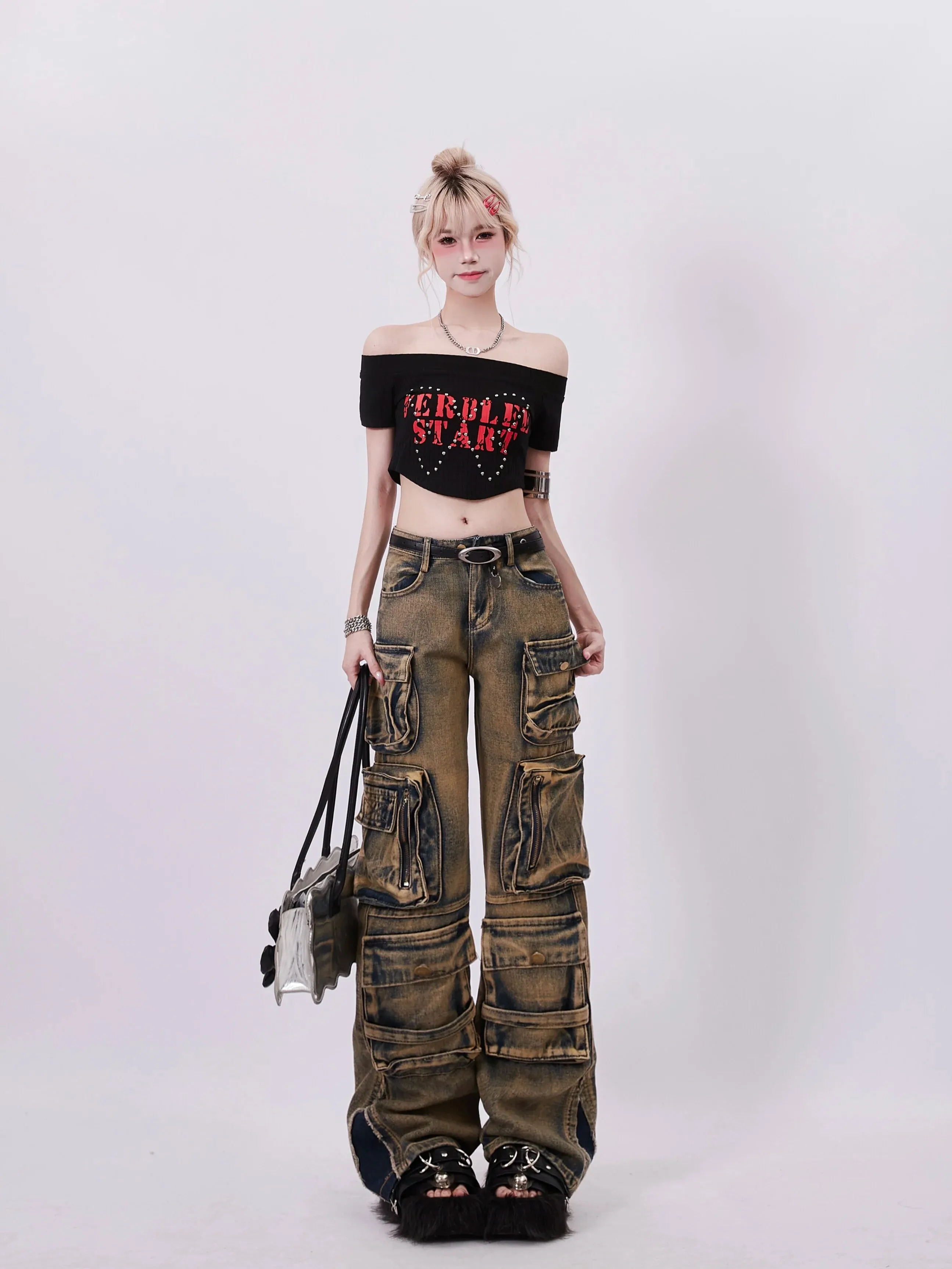 Fashionkova Women's Y2k Baggy Cargo Jeans Harajuku Denim Trousers Aesthetic Punk Jean Pants Vintage Japanese 2000s Style Trashy Clothes 2024