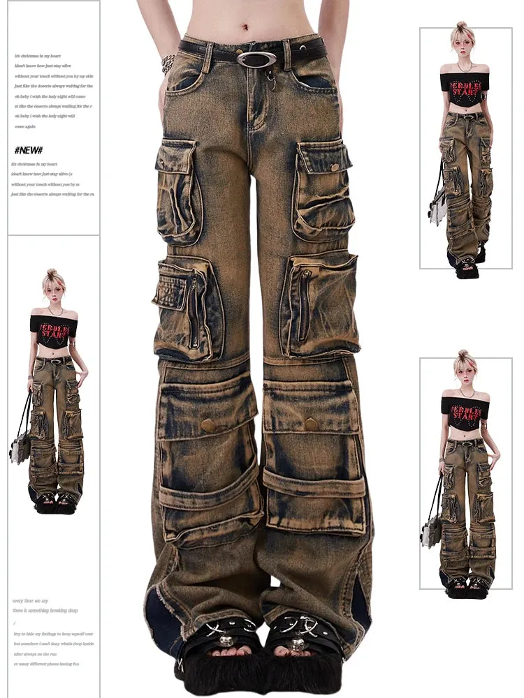 Fashionkova Women's Y2k Baggy Cargo Jeans Harajuku Denim Trousers Aesthetic Punk Jean Pants Vintage Japanese 2000s Style Trashy Clothes 2024