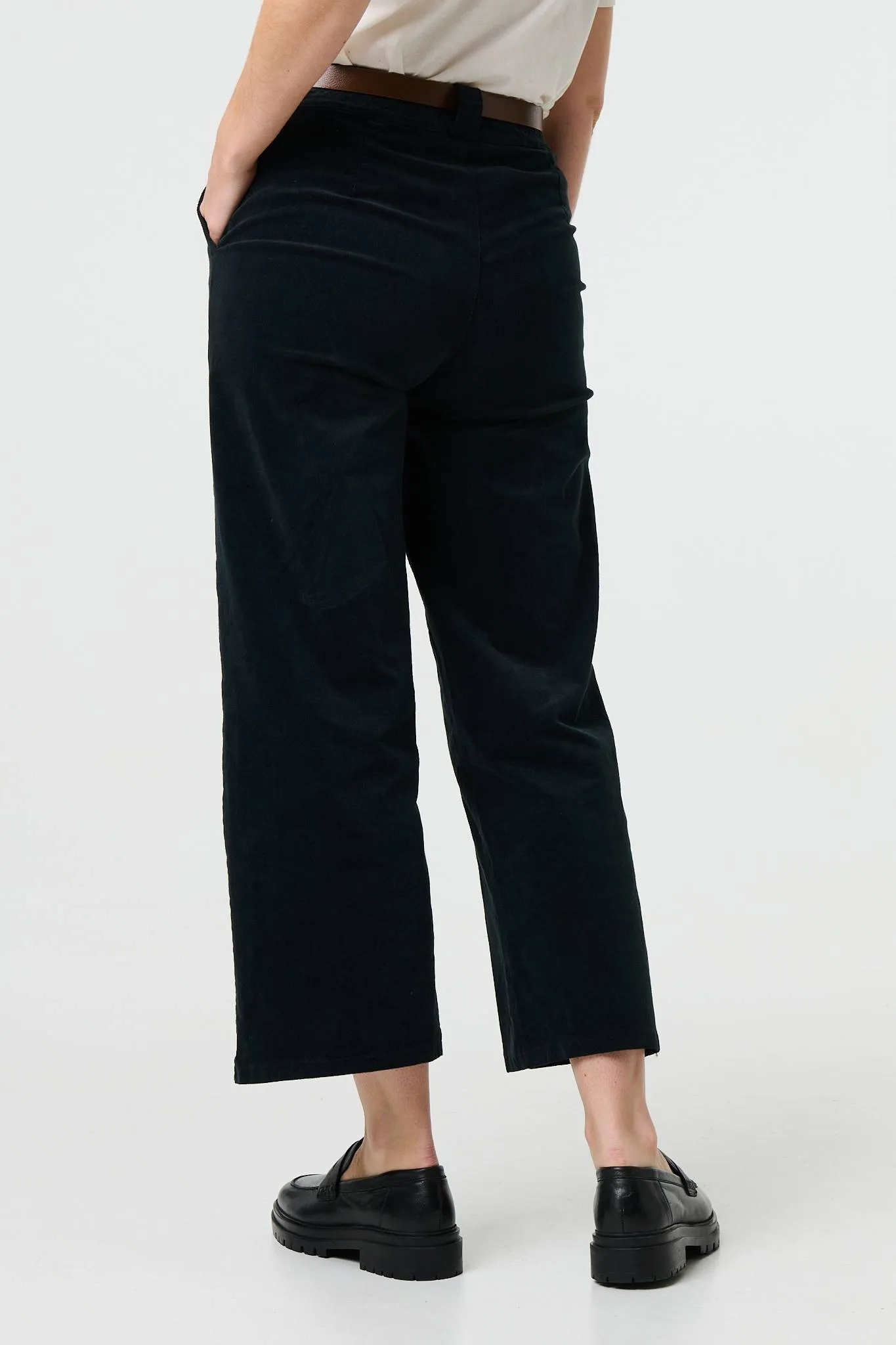 Faux Leather Belt Corduroy Trousers