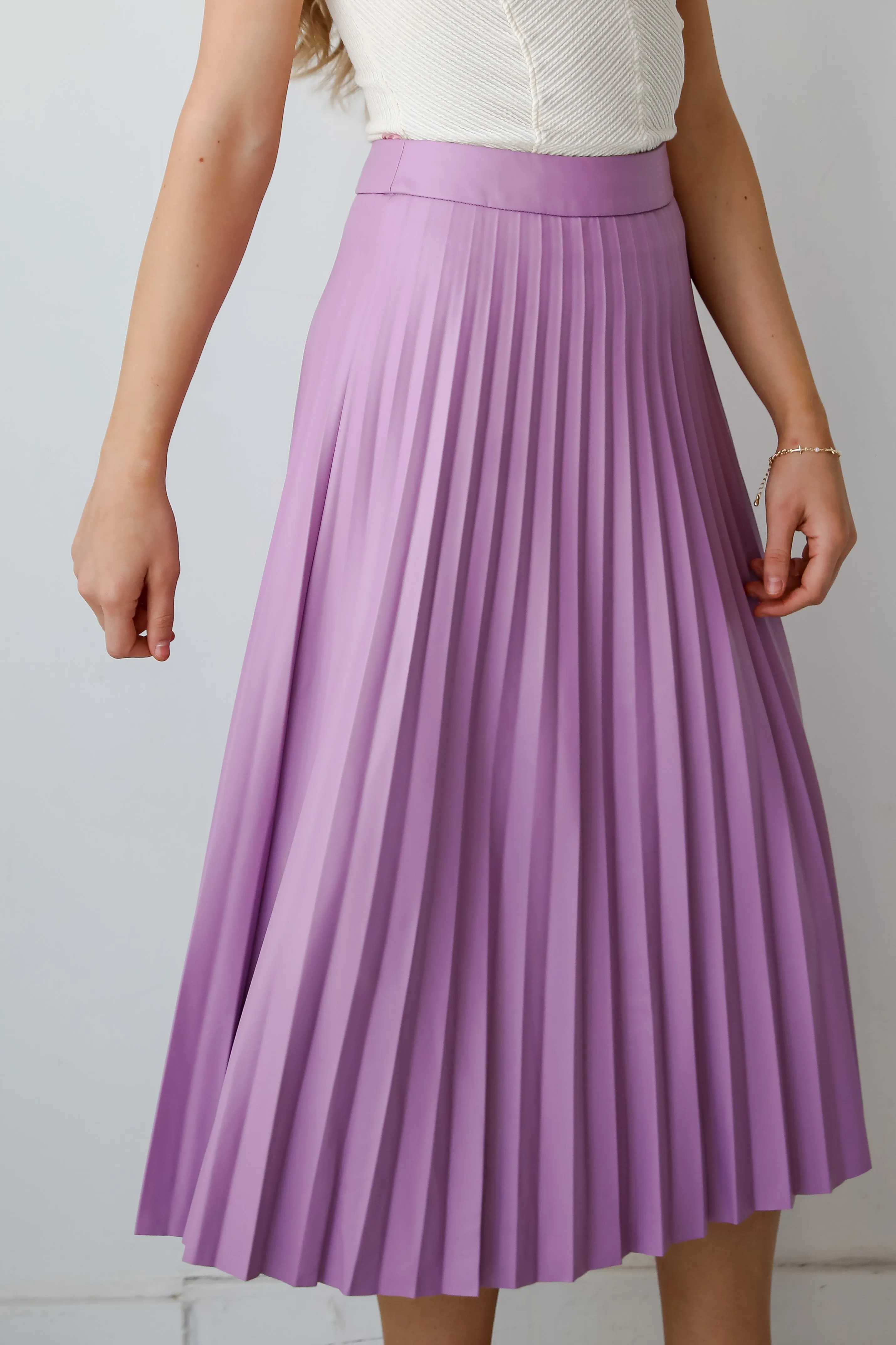 FINAL SALE - Trendy Ease Lavender Leather Pleated Midi Skirt